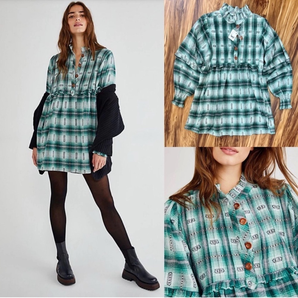 ✨ New - Free People Redwood Flannel Plaid Dress Size xs ✨